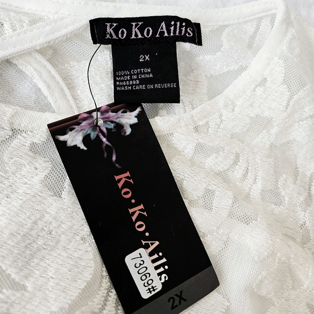 KoKo-Ailis White Lace Dress Midi Long Sleeve Keyhole Back 2X Party Wedding NWT - Picture 9 of 11